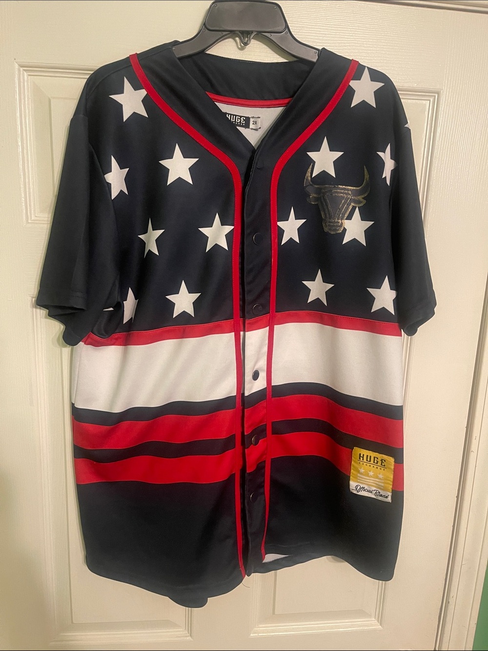 HUGE Black Red White Star & Stripe Baseball Jersey